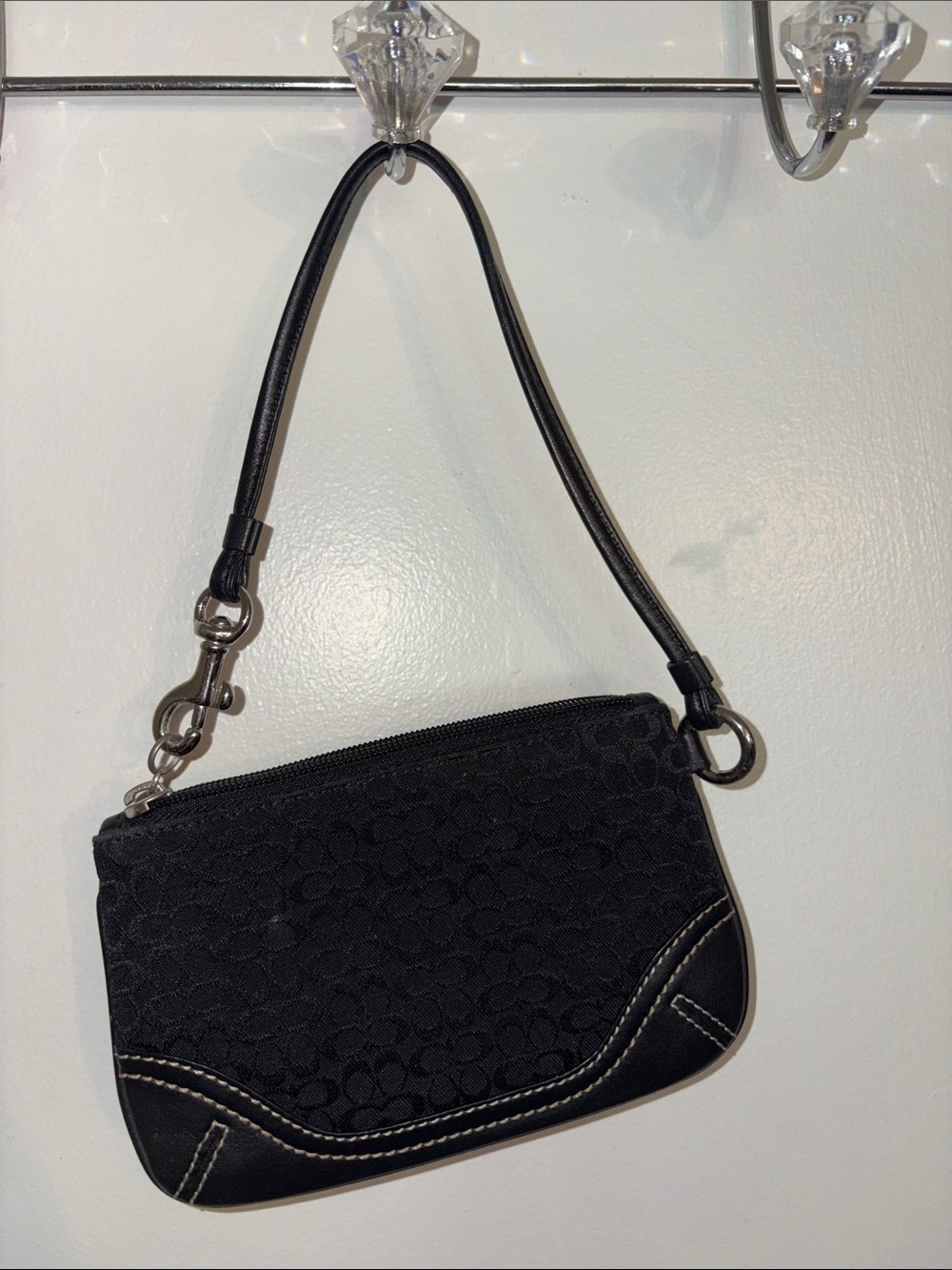 Coach Black Signature Jacquard Wristlet with Leather Trim